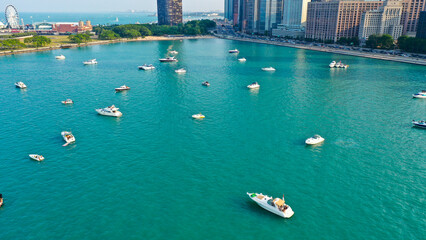 Aerial view of Chicago lakefront and city skyline