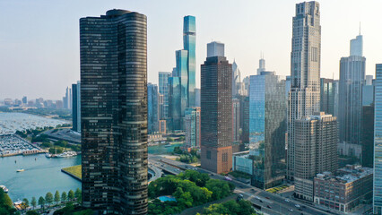 Aerial view of Chicago lakefront and city skyline