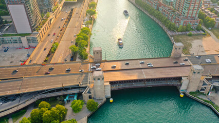 Aerial view of Chicago lakefront and city skyline