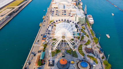 Aerial view of Chicago lakefront and city skyline