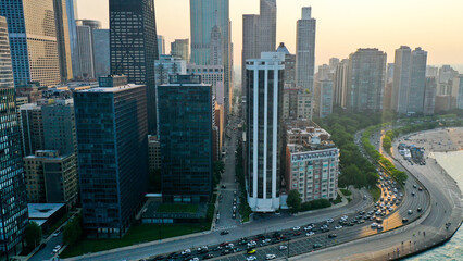 Aerial view of Chicago lakefront and city skyline