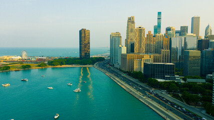 Aerial view of Chicago lakefront and city skyline
