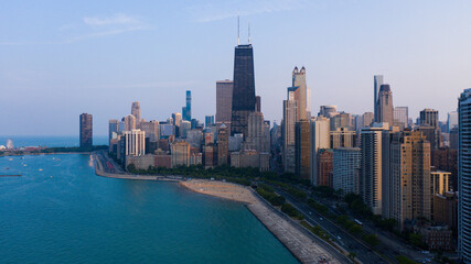 Aerial view of Chicago lakefront and city skyline