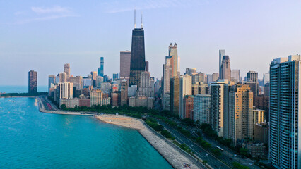 Aerial view of Chicago lakefront and city skyline