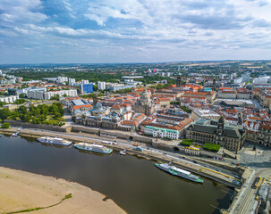 Obraz premium The drone aerial view of old town of Dresden, Germany. Dresden is the capital city of the German state of Saxony and its second most populous city after Leipzig.