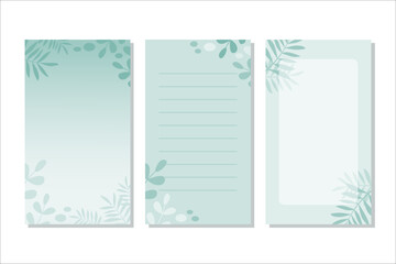 Set of three notebook pages. Turquoise floral design.