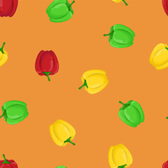 Seamless pattern with paprika on an orange background. Seamless ornament with pepper. Pattern with vegetables