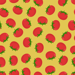 Seamless pattern with red tomatoes on a yellow background. Pattern with vegetables