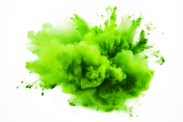 bright green holi paint color powder festival explosion burst isolated white background. industrial print concept background