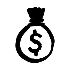 Vector texture illustration of a bag of money. Dollar sign. Hand drawn illustration.