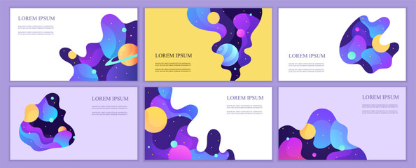 Set of abstract web banners templates. Presentation. Space explore. Children cartoon vector illustration. Science. Horizontal banners. EPS 10	 - 623592583
