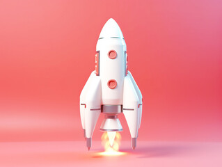 Cartoon rocket isolated on red background. Generative AI