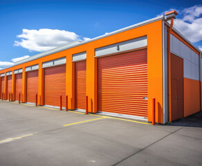 Naklejka premium row of orange storage unit doors