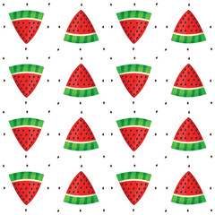 Seamless watermelons pattern. Vector background with watercolor watermelon slices.
