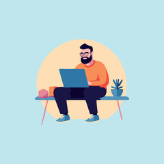 man sitting with laptop on lap working