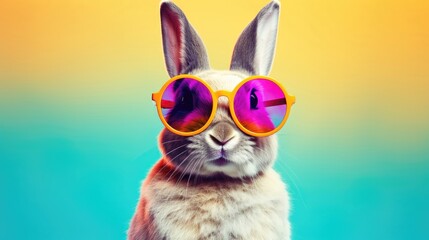 Fototapeta na wymiar Stylish rabbit wearing sunglasses looking for something. Generative AI
