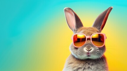 Stylish rabbit wearing sunglasses looking for something. Generative AI