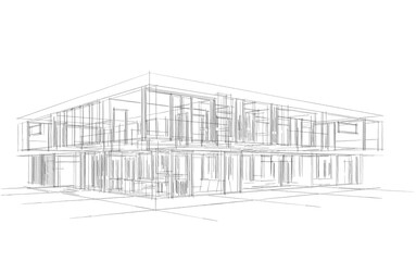 Modern house building sketch 3d illustration