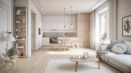 Naklejka na ściany i meble Concept scandinavian design apartment of young family. Modern interior