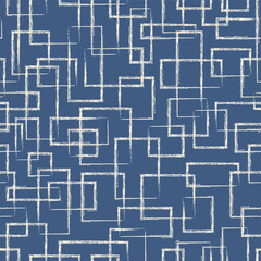 Seamless vector pattern, overlapping white rectangles on blue, textile, packaging, wrapping