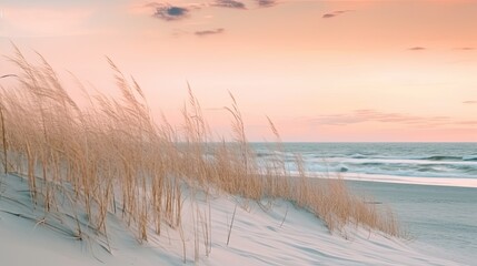 Beach view at sunset in soft pastel colors