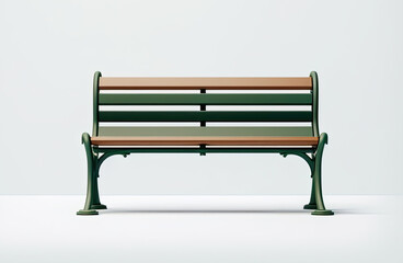 Vintage minimalist green bench illustration on an empty, light background.