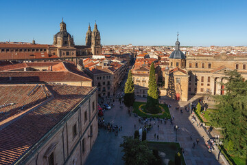 Obraz premium Aerial view of Anaya Square with Anaya Palace and La Clerecia Church - Salamanca, Spain