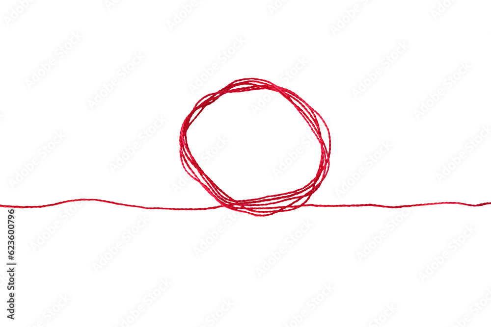 Wall mural a red silk thread looped in a circle form, extending on both ends, symbolizing the red thread of fat