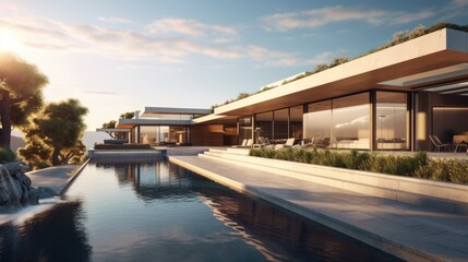 Obraz premium Contemporary architecture highlighted by a beautiful surroundings