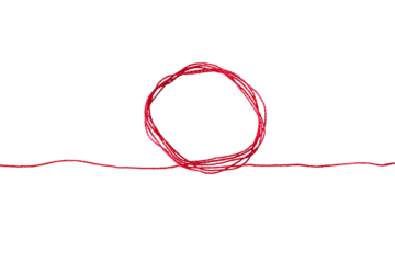 a red silk thread looped in a circle form, extending on both ends, symbolizing the red thread of fate in chinese tradition, on a transparent background with copy space