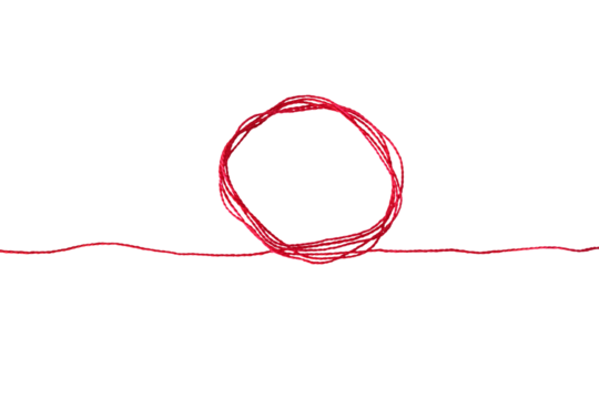 a red silk thread looped in a circle form, extending on both ends, symbolizing the red thread of fate in chinese tradition, on a transparent background with copy space - Powered by Adobe