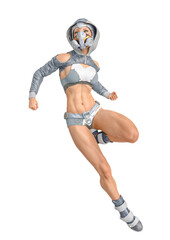 Fototapeta na wymiar muscular woman in a cyberpunk suit in comic action pose