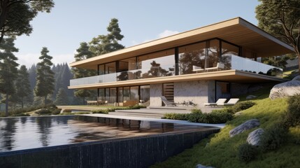 Obraz premium Stylish contemporary architecture amidst scenic natural