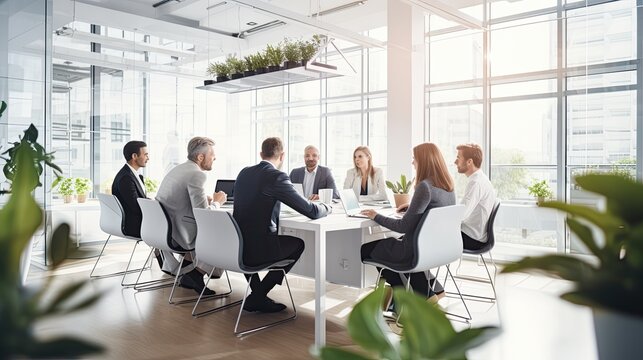 Professional business meeting in a bright and modern boardroom