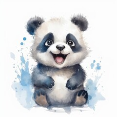 panda laughing, watercolor style Generative AI