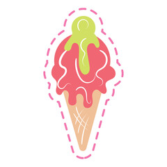 Isolated colored groovy ice cream sketch sticker icon Vector