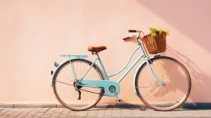 Fototapeta na wymiar Vintage styled bicycle resting against a pastel shaded backdrop
