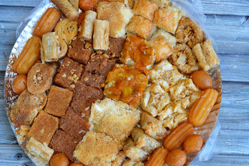 Arabic sweets cuisine, middle eastern, Syrian, Egyptian and Turkish desserts of delicious...
