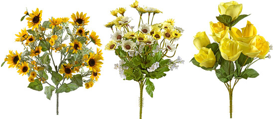 Artificial flower bouquets with transparent background