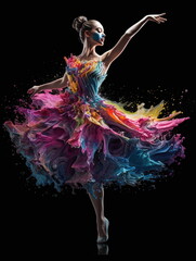 a female dancer wearing colorful paint splashing from generative AI, AI generated - obrazy, fototapety, plakaty