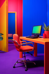 A vibrant photo of a very colourful office