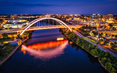 Aerial view of the Korean Veteran War Memorial Bridge crossing the Cumberland River in Nashville at...