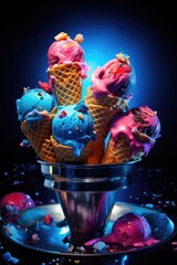 A bowl filled with ice cream and sprinkles. Generative AI.