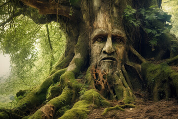 Fototapeta na wymiar An ancient sentient tree with a face