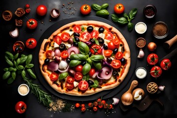 An irresistible slice of Supreme Pizza takes center stage, captivating the viewer with its tantalising toppings.AI generated