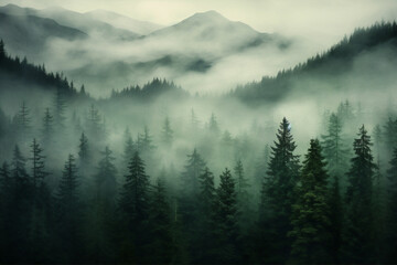 Forest nature fog