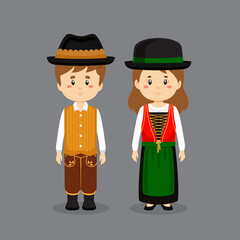 Couple Character Wearing Austria National Dress
