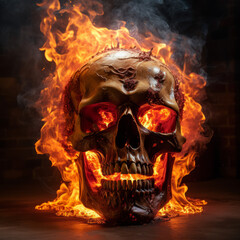 Frightening photo of a burning skull