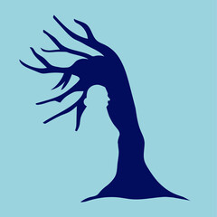 Illustration for Psychology Topics. Gestalt Technique with Negative Space Perception or Figure Ground Perception. This picture is about Loneliness and Solitude. Tree bent by the wind.  - obrazy, fototapety, plakaty