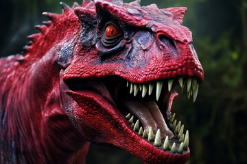 Closeup of an angry dinosaur t-rex